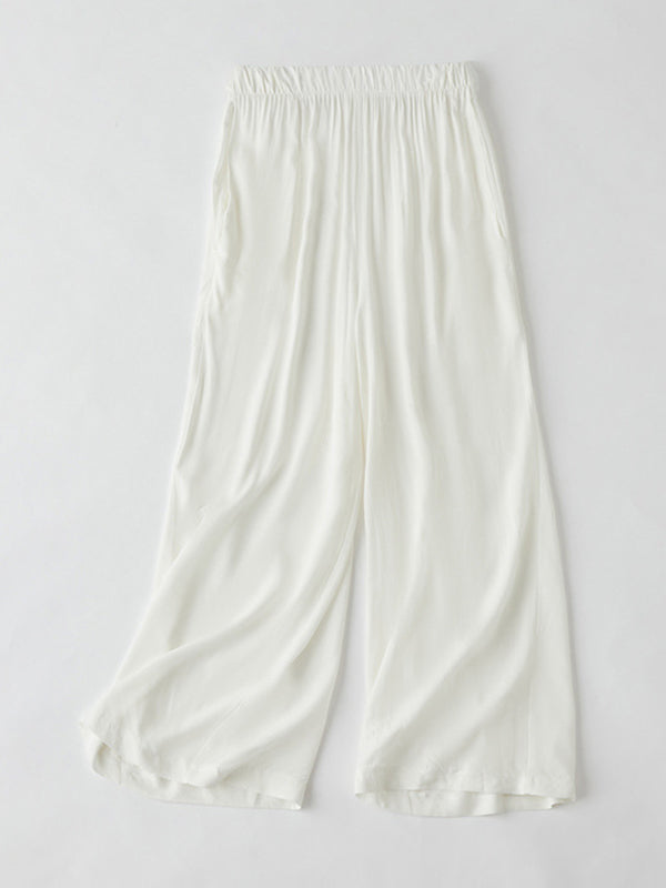 Elasticity Solid Color Loose Wide Leg Casual Pants Bottoms