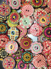 Vintage Style Round Printed Wooden Buttons