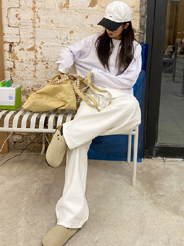Casual High Waisted Solid Color Wide Leg Pants
