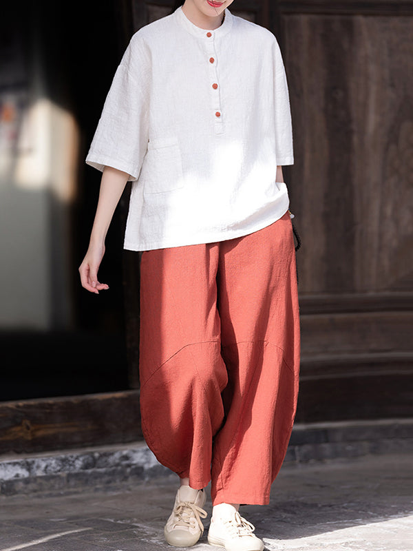 Split-Joint Half Sleeves Loose Round-neck T-Shirts Tops