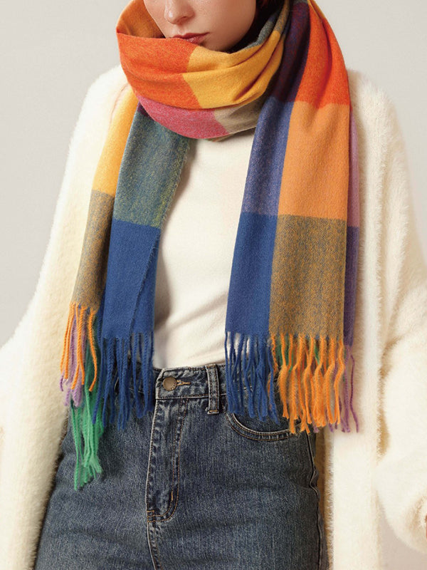 Keep Warm Plaid Tasseled Shawl&Scarf
