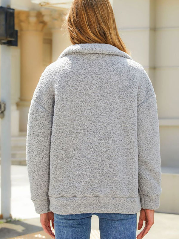 Split-Joint Velvet Long Sleeves Loose Lapel Outerwear