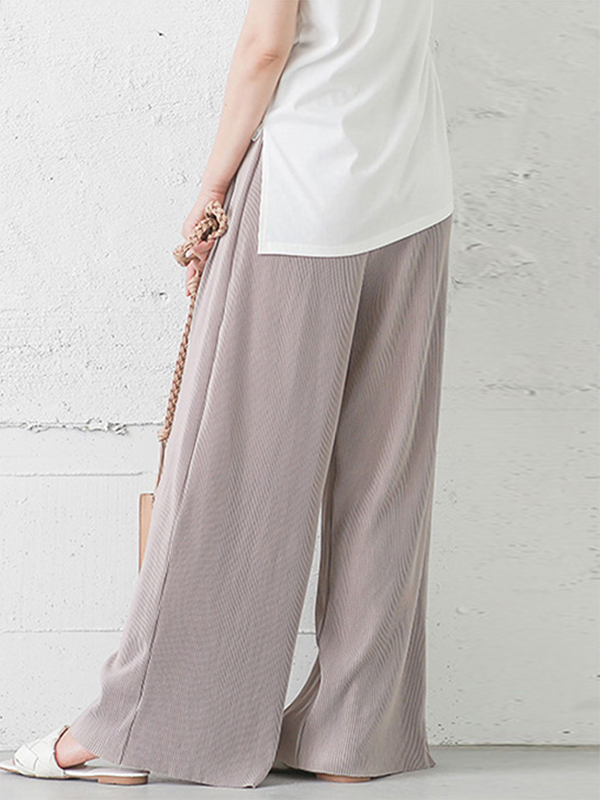 Simple Loose Wide Leg Elasticity Solid Color Casual Pants Bottoms