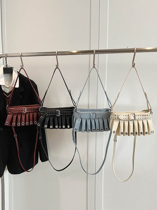 Geometric Pleated Zipper Shoulder Bags Handbags
