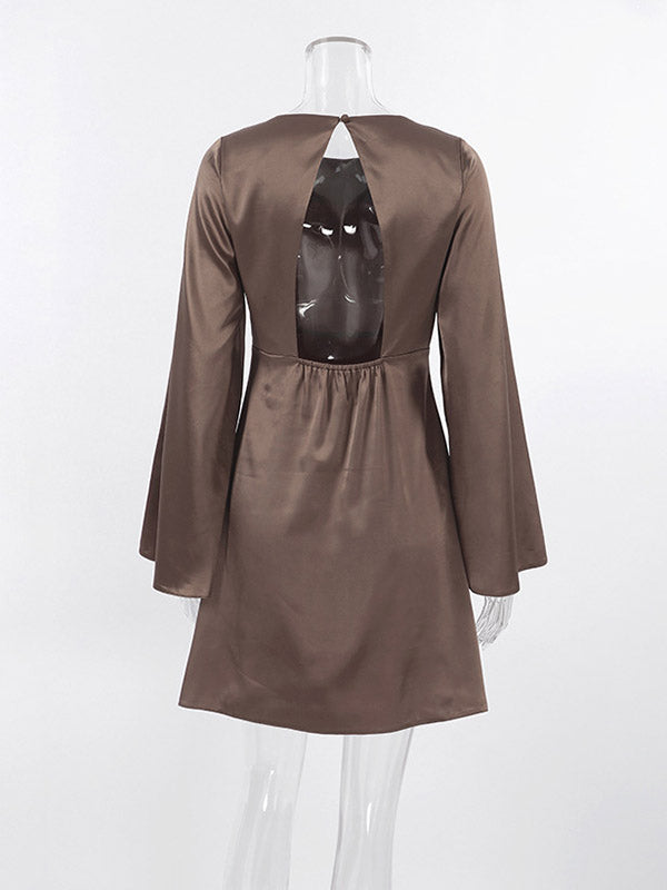 Solid Color A-Line Flared Sleeves Round-Neck Mini Dresses