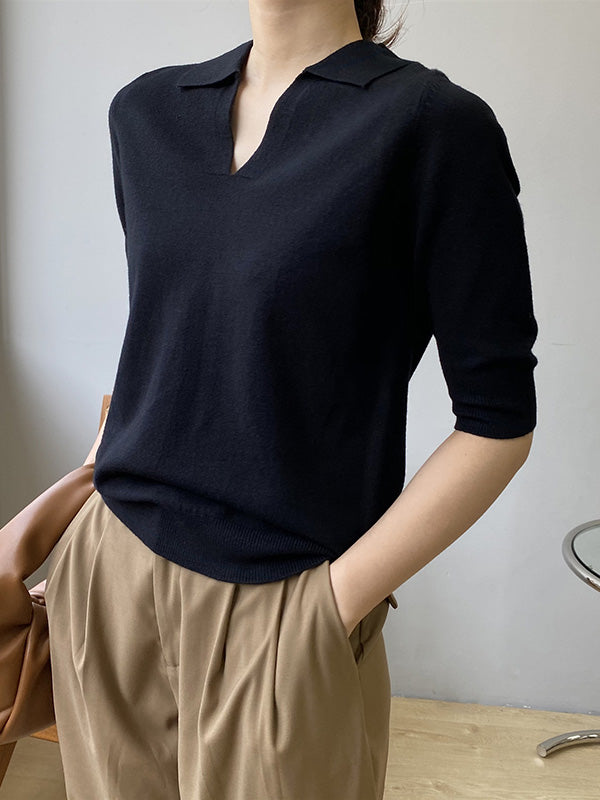 7 Colors Urban Solid Color Half Sleeves Knitting Shirt Top