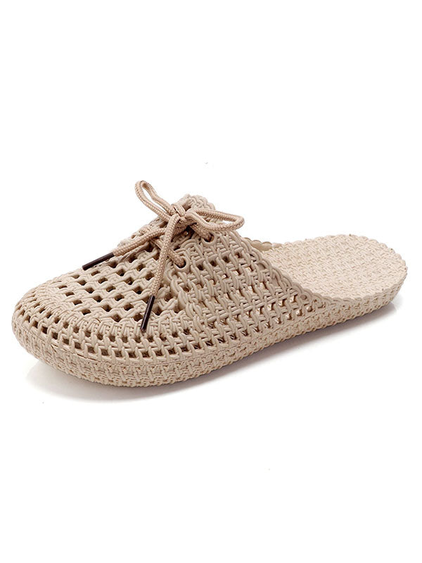 Hollow Lace-Up Round-Toe Slippers Mules&Slides
