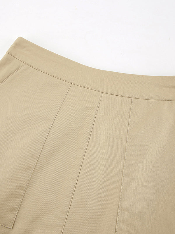 Solid Color Split-Joint A-Line High Waisted Skirts