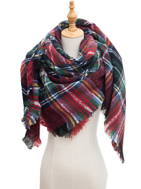 Fringed Keep Warm Plaid Triangle Shawl&Scarf