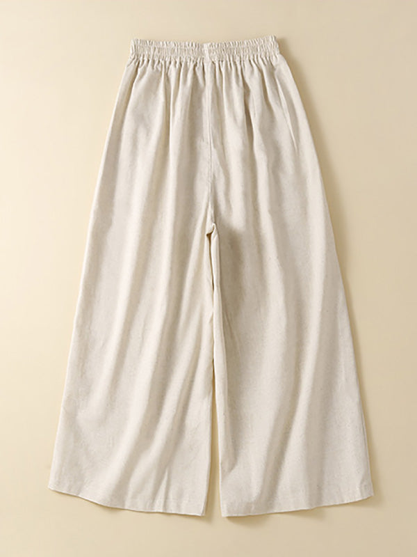 Simple Loose Wide Leg Elasticity Solid Color Casual Pants Bottoms