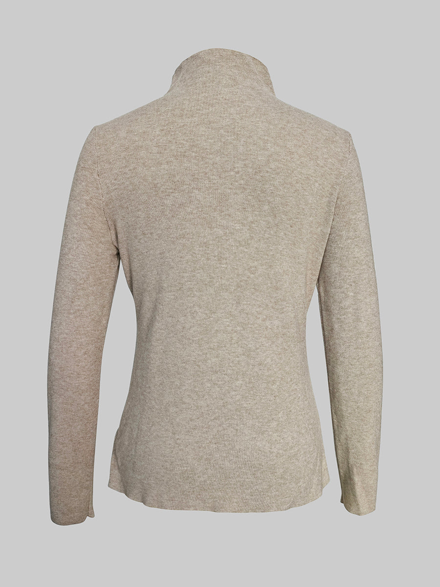 Long Sleeves Pleated Solid Color High Neck Pullovers