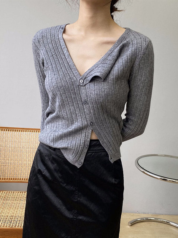 Asymmetric Solid Color Round-Neck Sweater Top