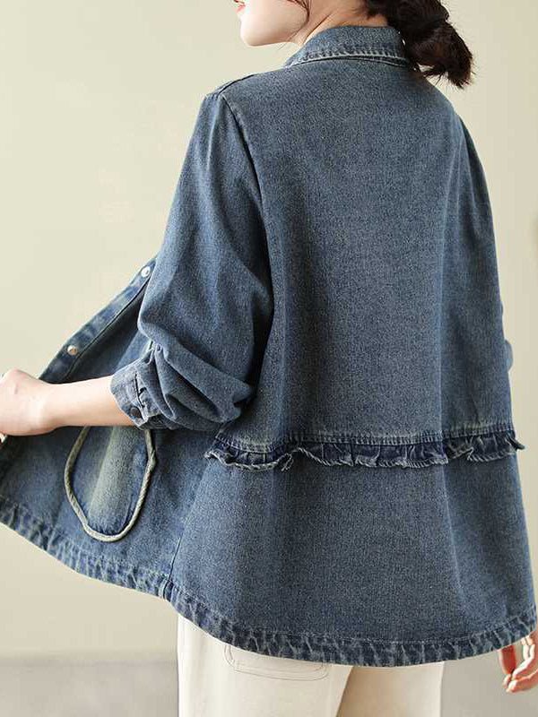 Buttoned Pockets Split-Joint Long Sleeves Loose Lapel Outerwear