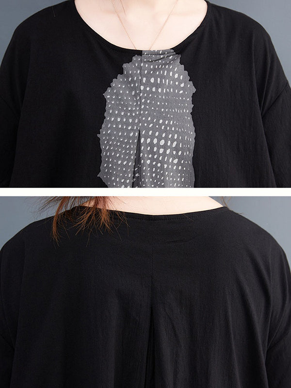 Printed A-Line Loose Round-Neck Midi Dresses