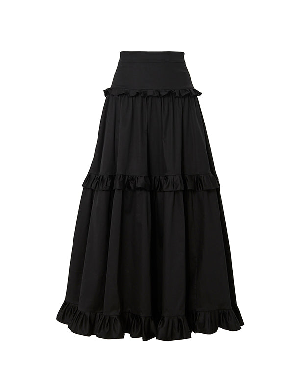 Floral Pleated Solid Color Split-Joint A-Line High Waisted Skirts