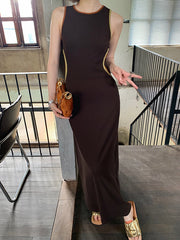 Split-Joint Bodycon Sleeveless Round-Neck Maxi Dresses