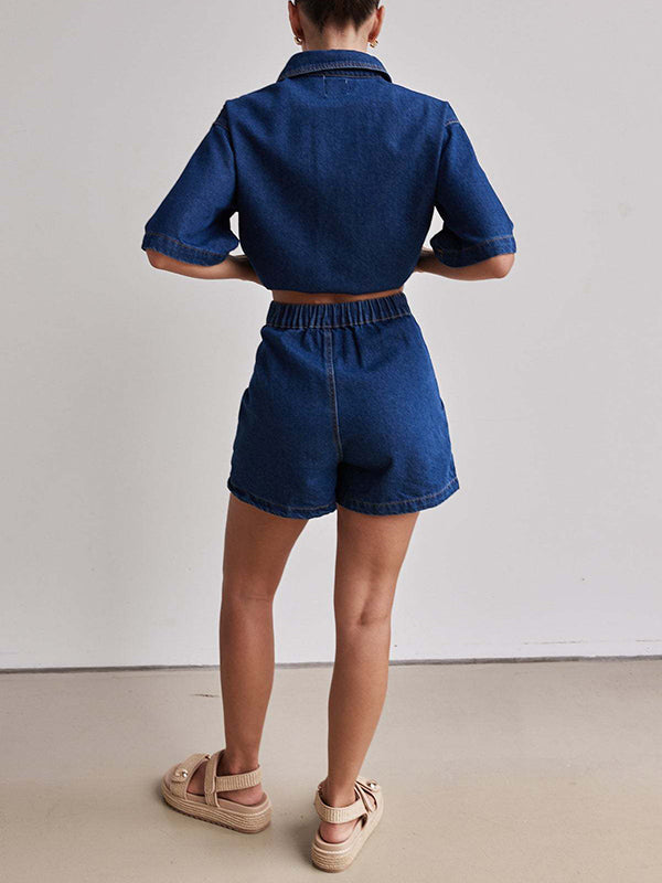 Split-Joint Loose Short Sleeves Lapel Blouses&shirts Tops