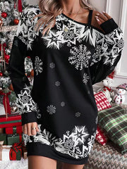 Contrast Color Printed Split-Joint Bodycon Long Sleeves One-Shoulder Midi Dresses