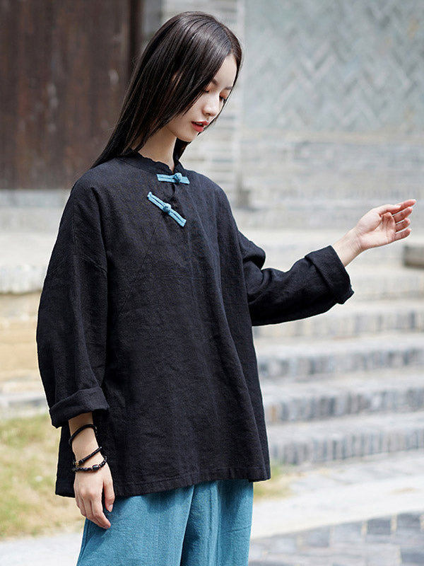 National Style Button Linen Shirt