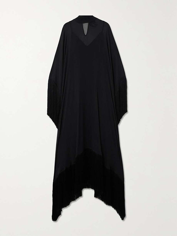 Batwing Sleeves See-Through Tasseled Two Pieces Inner Camisole Dress  + Cover-up Maxi Dress