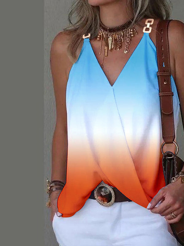Gradient Split-Joint Sleeveless V-Neck Vest Top