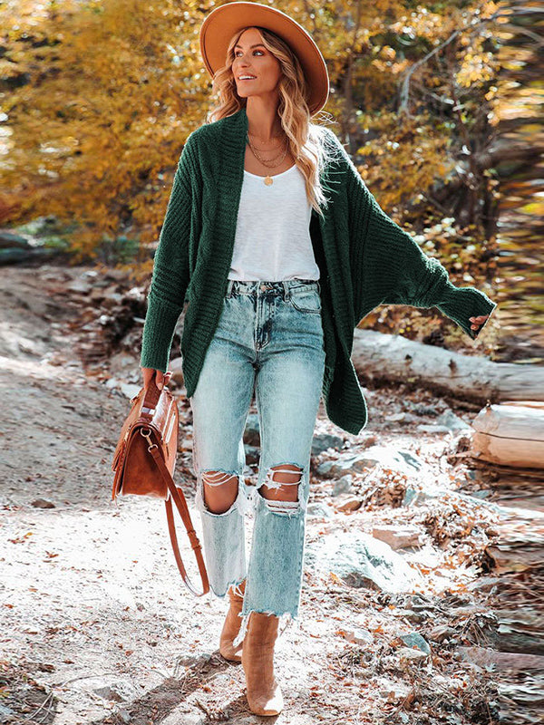 Casual Batwing Sleeves Loose Solid Color Cardigan Tops