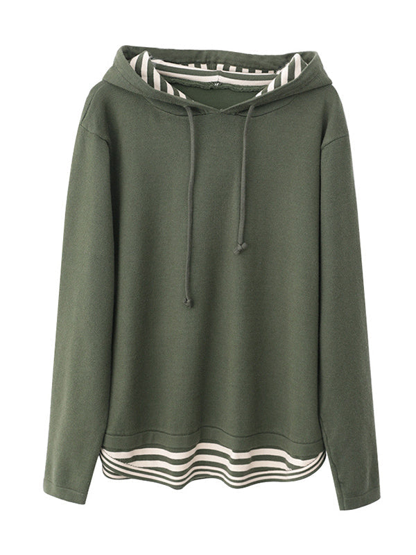 Casual 5 Colors Striped Hooded Long Sleeves Sweater Top