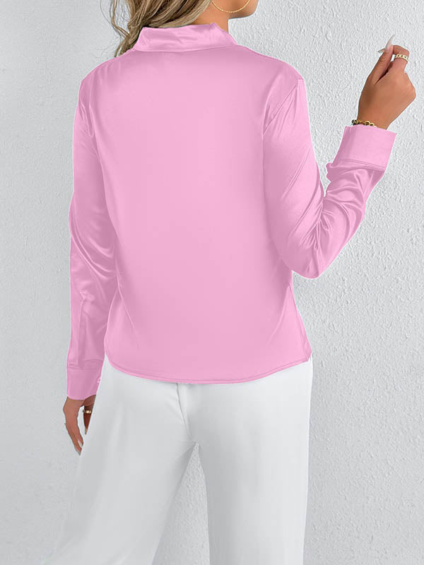 Solid Color Split-Joint Streamer Long Sleeves Loose Scarf Collar Blouses&Shirts Tops