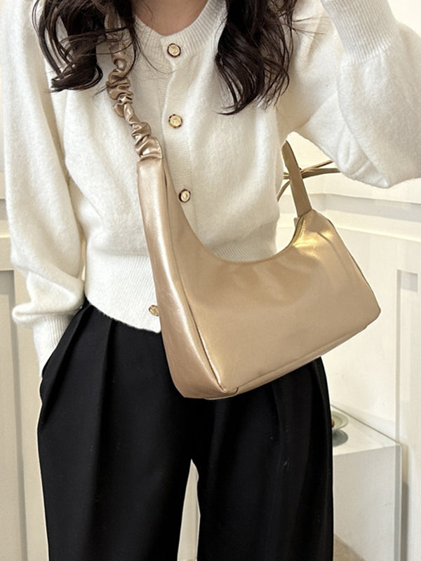Geometric Pleated Solid Color Zipper Shoulder Bags Handbags