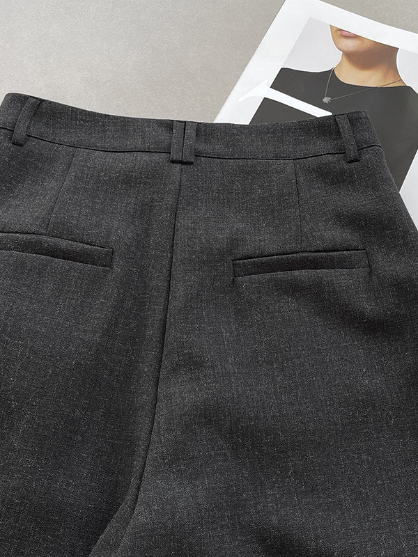 Pleated Split-Joint High Waisted Loose Trousers Suit Pants