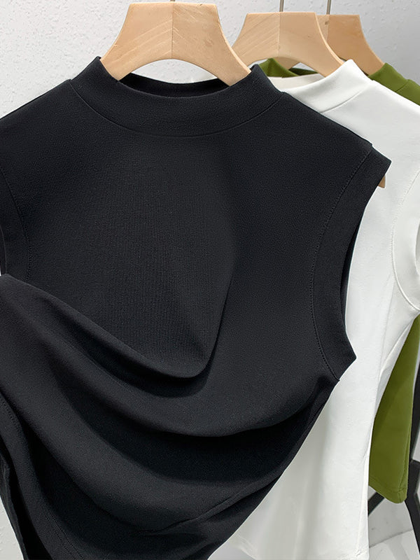 Solid Color Split-Joint Plus Size Skinny Mock Neck Vest Top
