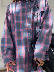 Buttoned Plaid Pockets Split-Joint Long Sleeves Loose Lapel Blouses&shirts Tops