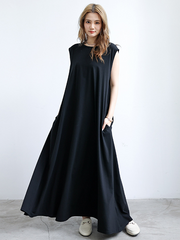 Simple Loose Sleeveless Solid Color Round-Neck Maxi Dresses