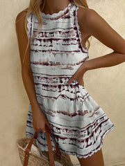Split-Joint Striped Loose Sleeveless Round-Neck Mini Dresses