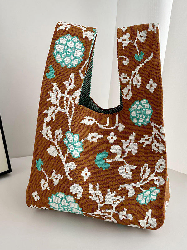 Floral Printed Woven Handbag Bags Accessories