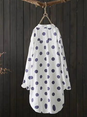 Polka-Dot High-Low Long Sleeves Lapel Shirts Tops