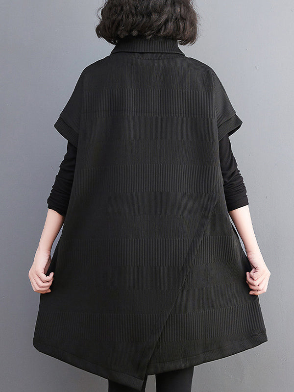 Asymmetric Solid Color Split-front Split-Joint Loose Raglan Sleeve High-neck Mini Dresses Knitwear