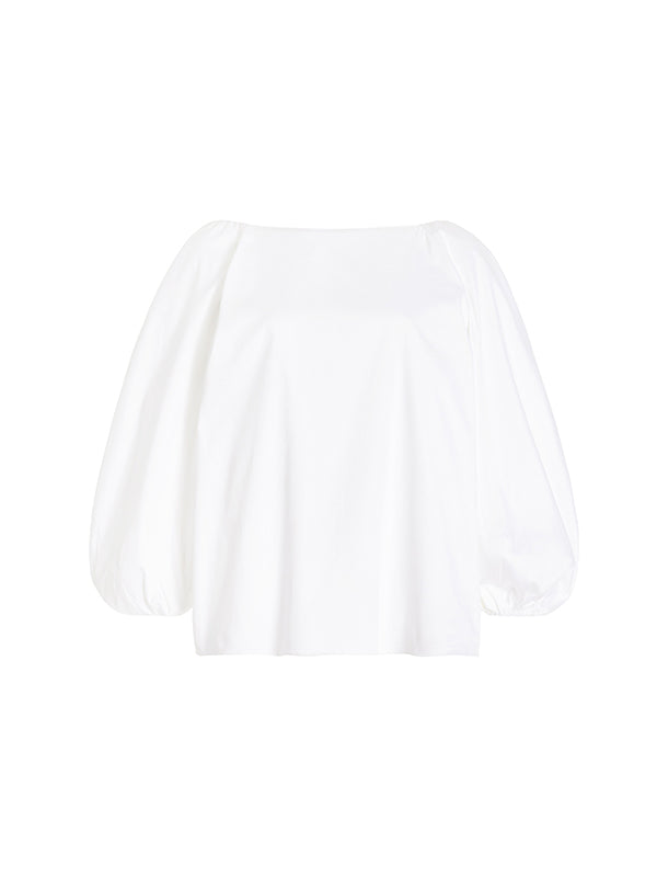 Solid Color Split-Joint Loose Puff Sleeves Round-Neck Blouses&Shirts Tops