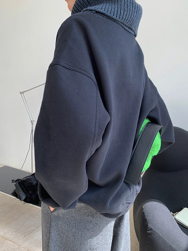 Stylish Fluorescent Green&Black Loose Casual Round-Neck Sweatshirt