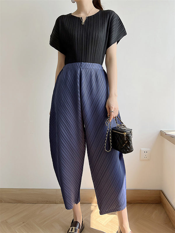 Elasticity Pleated Solid Color Split-Joint Harem Pants High Waisted Trousers Pants Ninth Pants