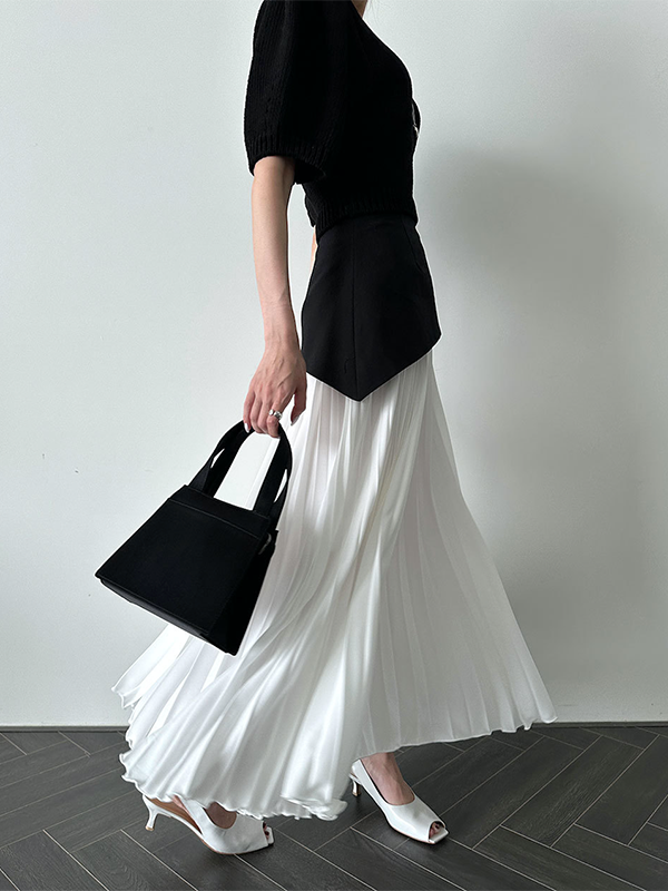 Contrast Color Pleated Split-Joint A-Line Loose Skirts Bottoms