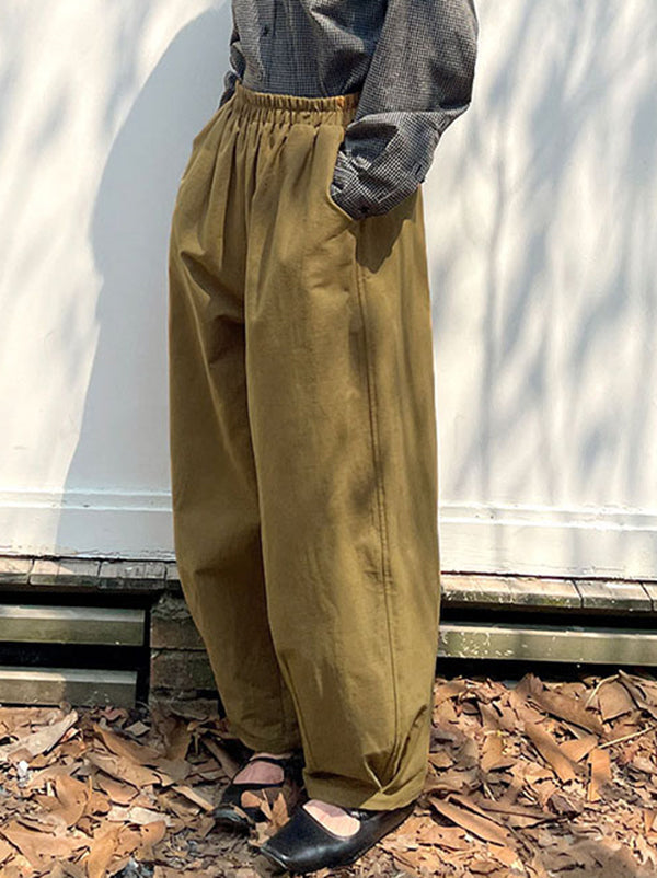 Elasticity High-Waisted Pleated Solid Color Split-Joint Harem Pants Loose Trousers Pants