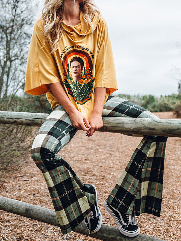 Plaid Flared Pants Trousers Pants