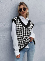 Vintage Loose Houndstooth V-Neck Vest Top