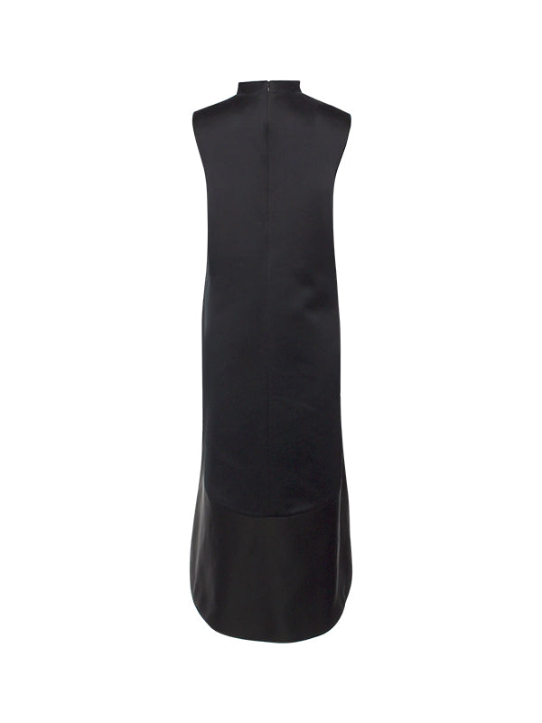 Solid Color Split-Joint Zipper A-Line High-Low Round-Neck Maxi Dresses