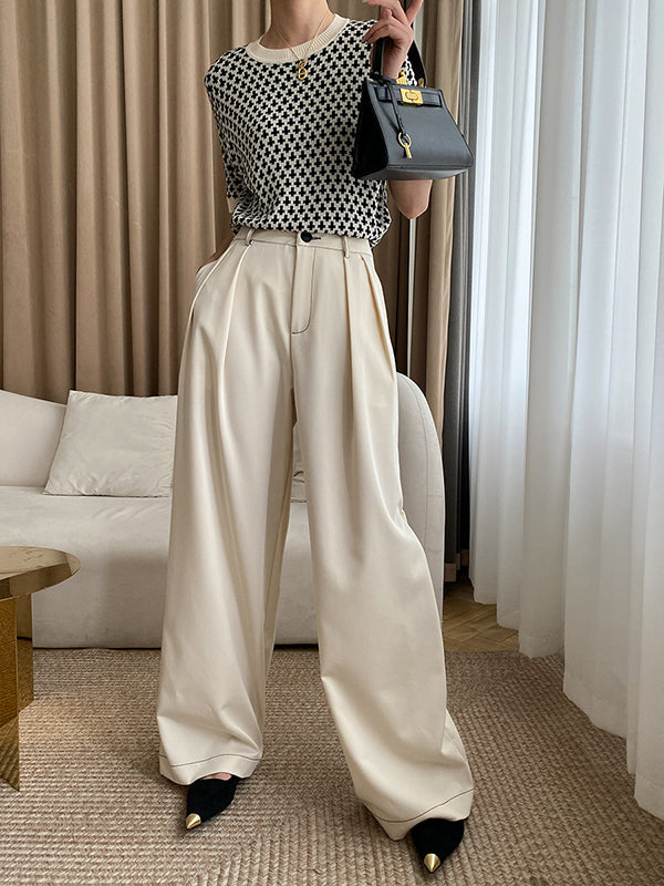 Houndstooth Half Sleeves Round-Neck Sweater Tops