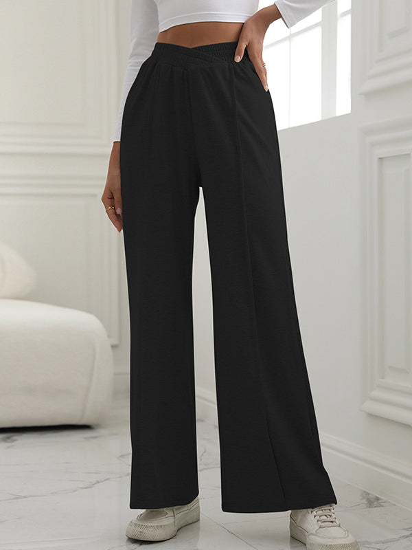 Elasticity Solid Color High Waisted Wide Leg Trousers Pants