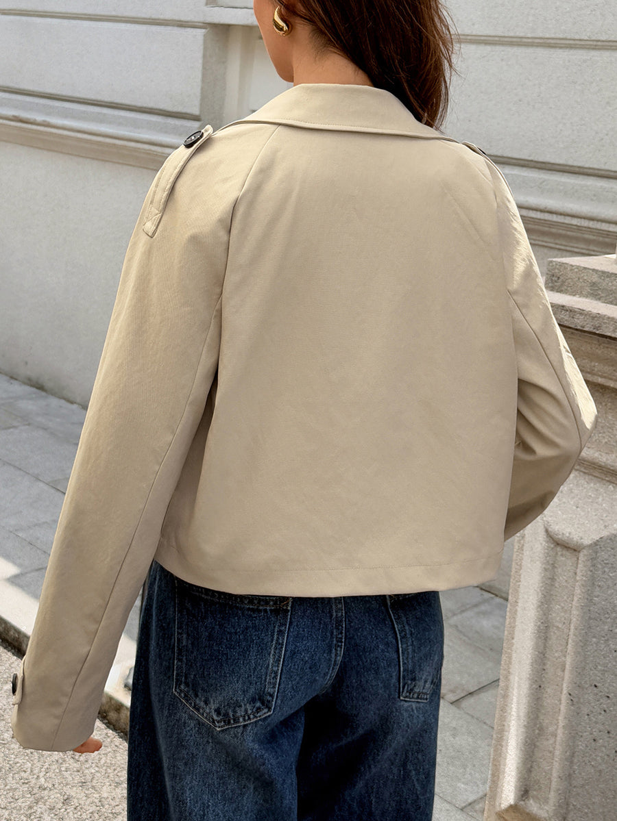 Buttoned Solid Color Split-Joint Long Sleeves Notched Collar Outerwear Jackets&Coats