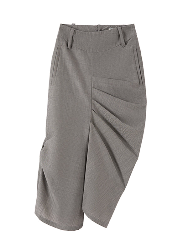 Asymmetric Pleated Solid Color Loose Skirts