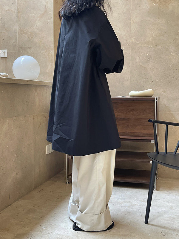 Urban Puff Sleeves Solid Color Round-Neck Mini Dress